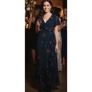 Chelsea28 navy floral ruffle maxi dress